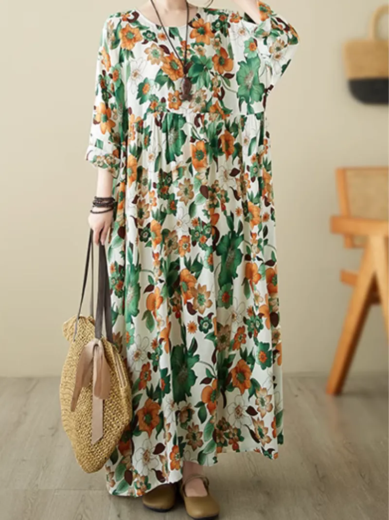 Relaxed Fit Floral Loose Smock Dress