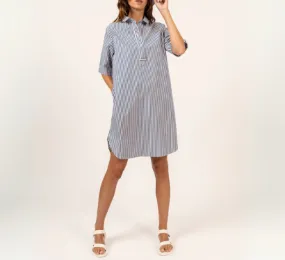 SAINT JAMES - Cotton Pinstriped Shirt Dress in White and Navy