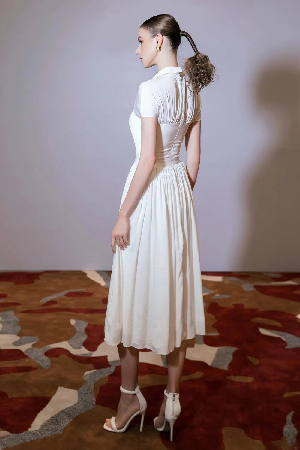 Savannah Pleated Cut-Out Linen Midi Dress