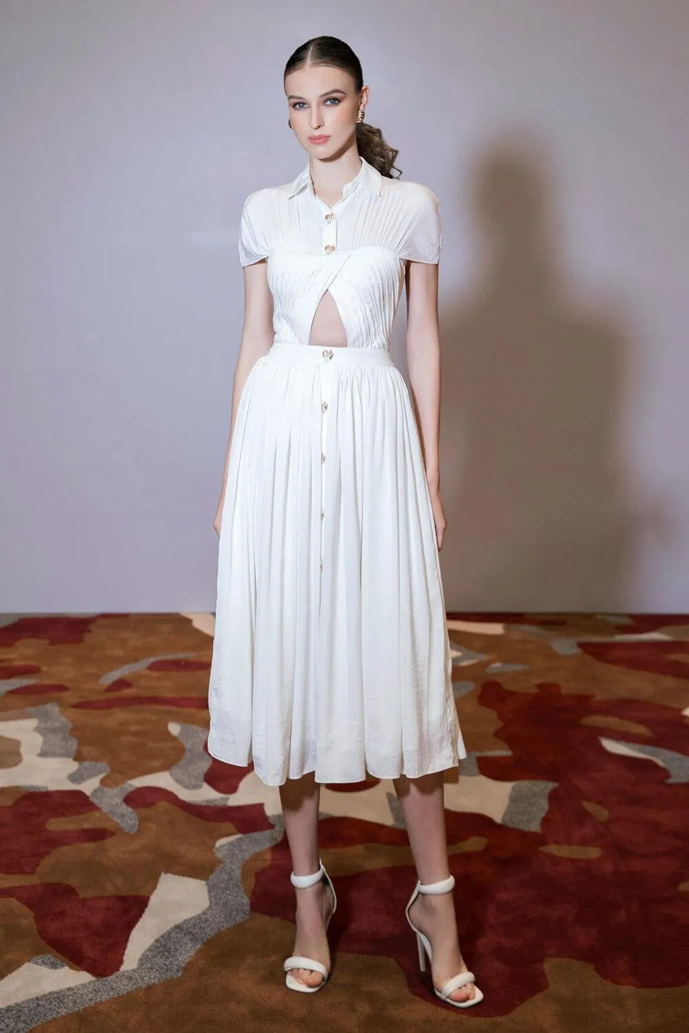 Savannah Pleated Cut-Out Linen Midi Dress
