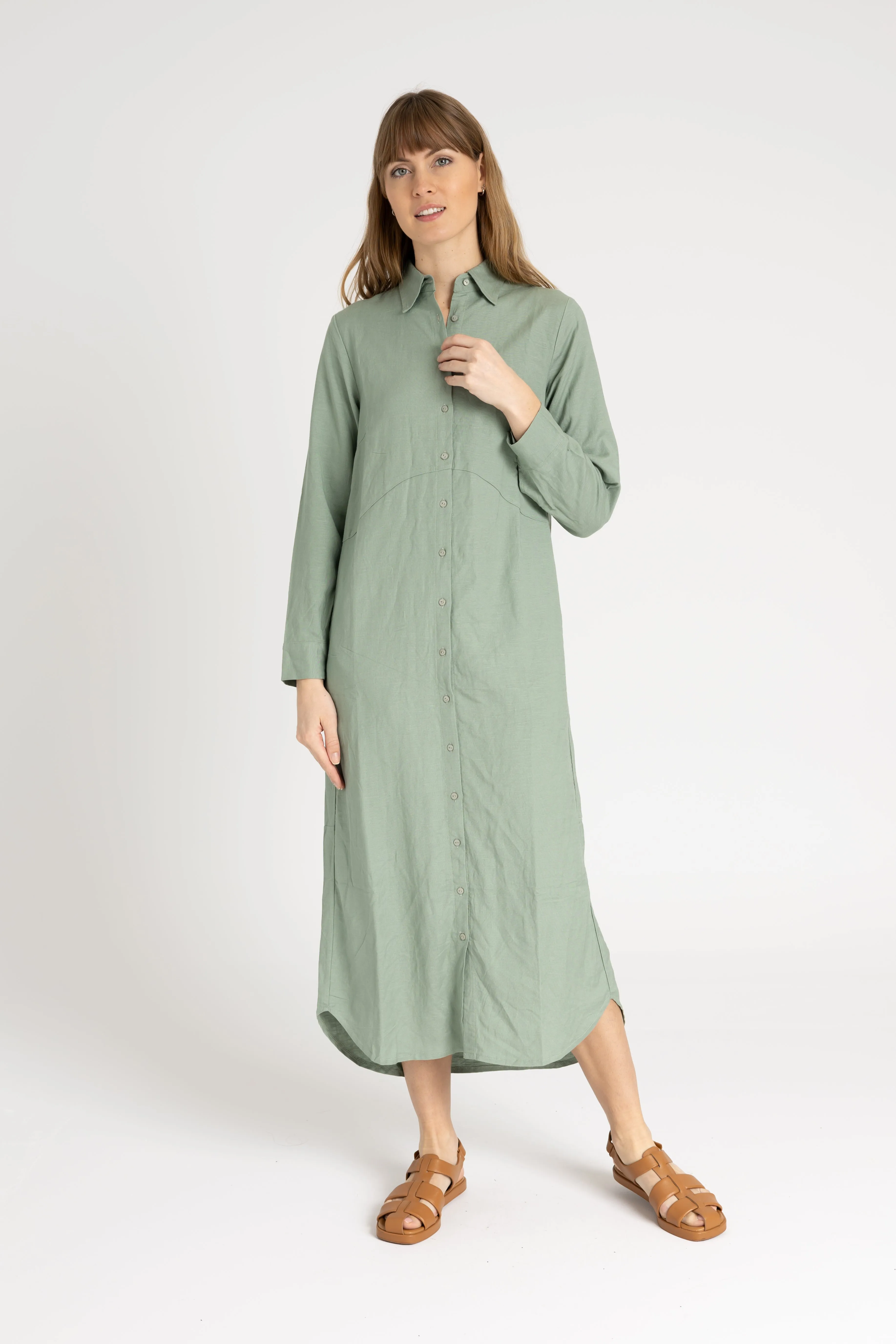 Seafoam Linen Maxi Shirt Dress