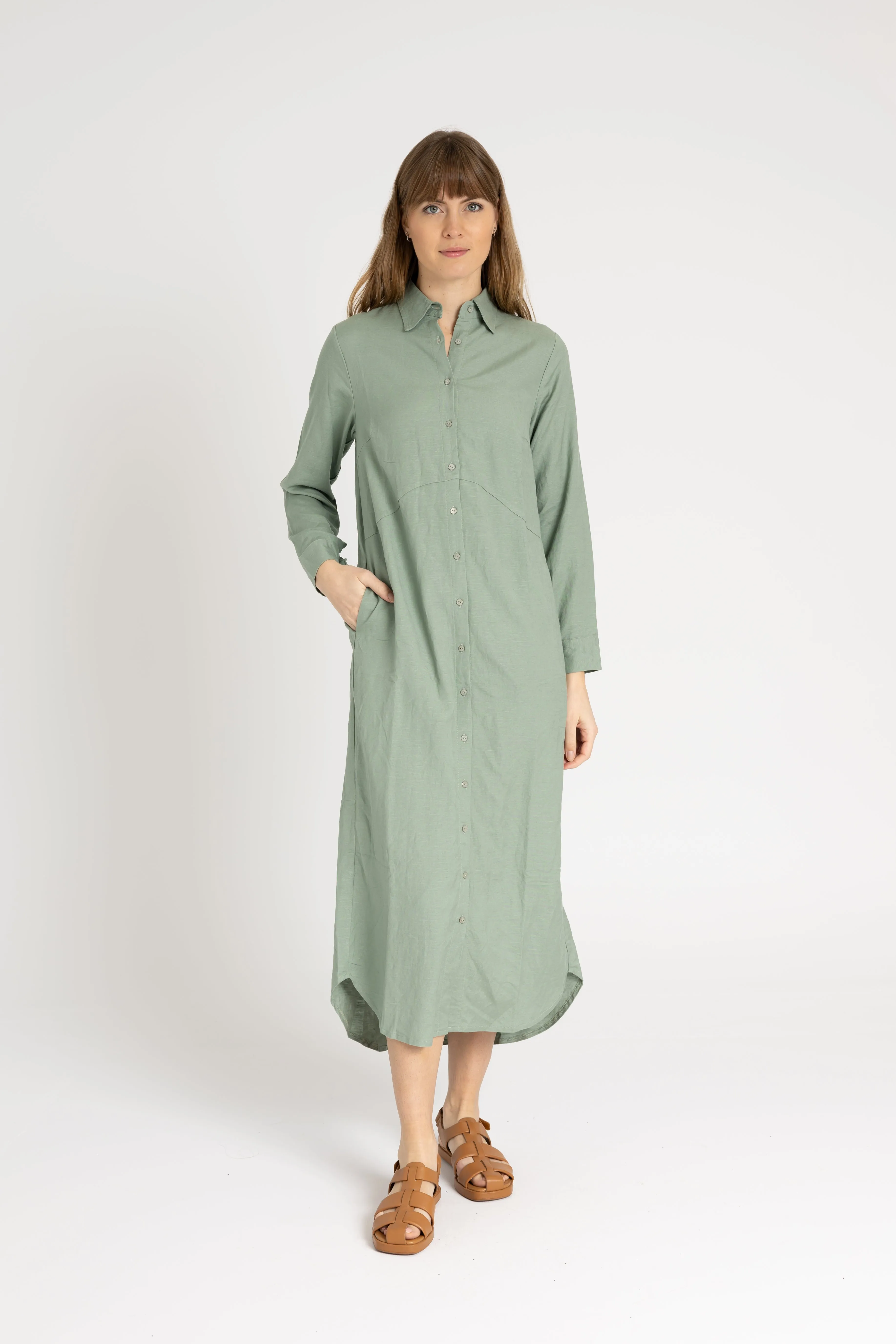 Seafoam Linen Maxi Shirt Dress