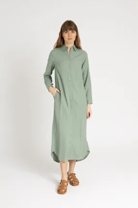 Seafoam Linen Maxi Shirt Dress