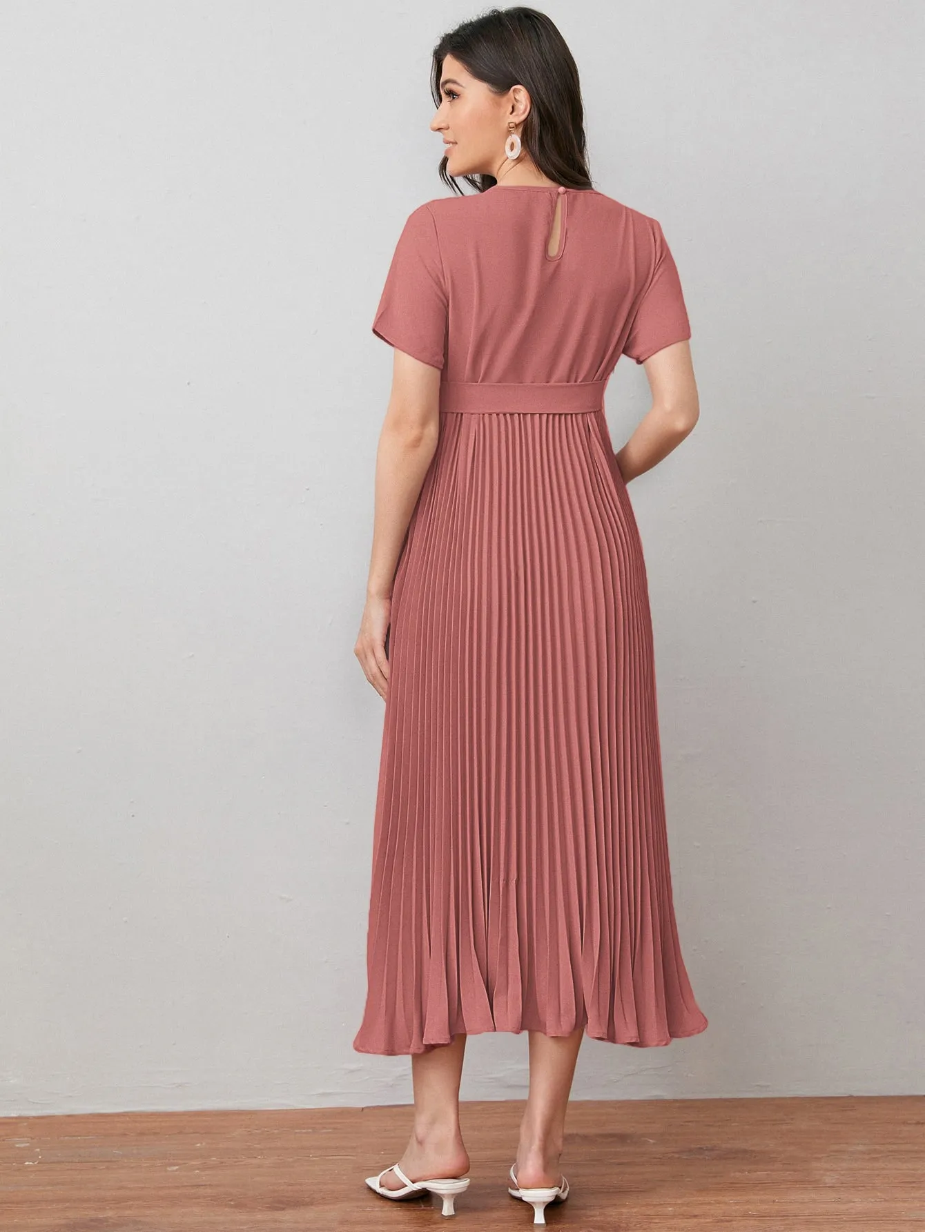 Self Belted Pleated Dress