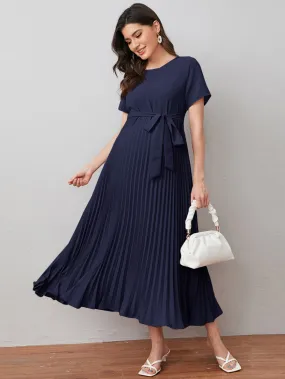 Self Belted Pleated Dress
