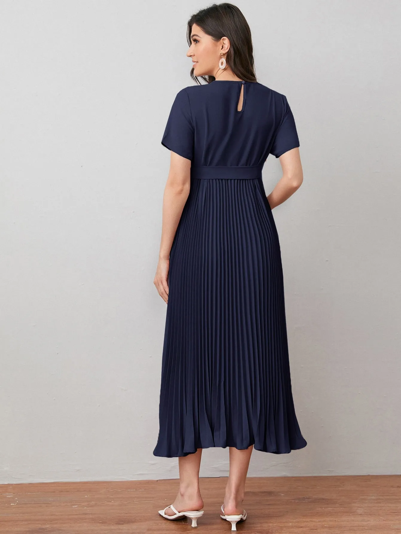 Self Belted Pleated Dress
