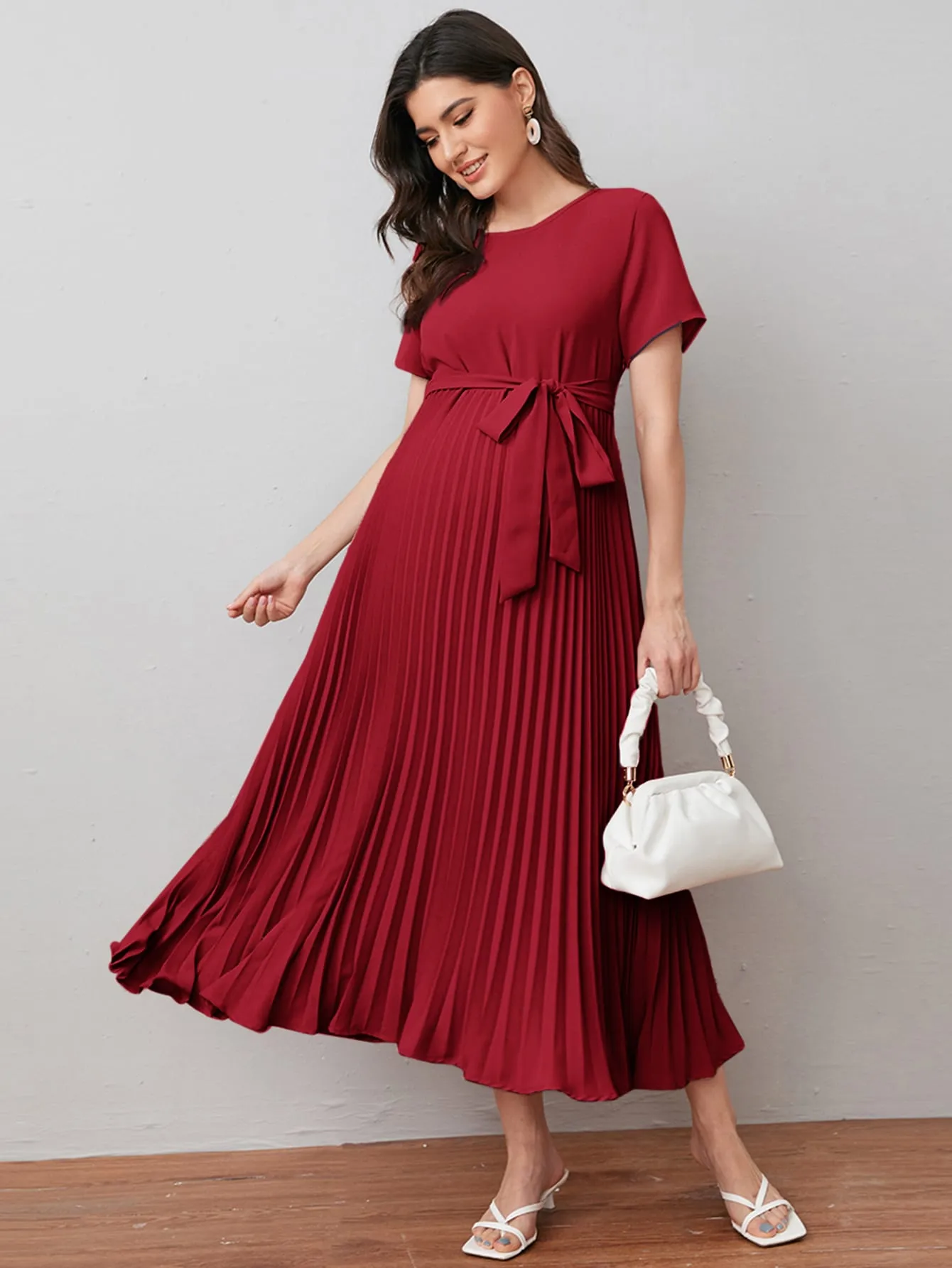 Self Belted Pleated Dress