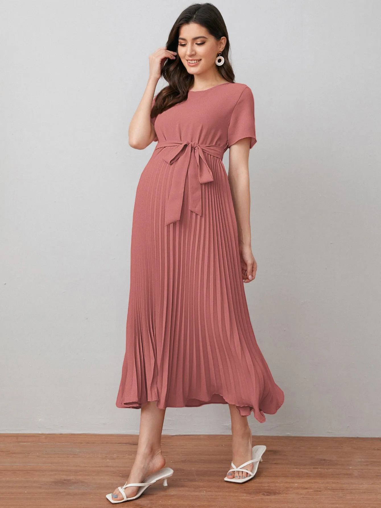 Self Belted Pleated Dress