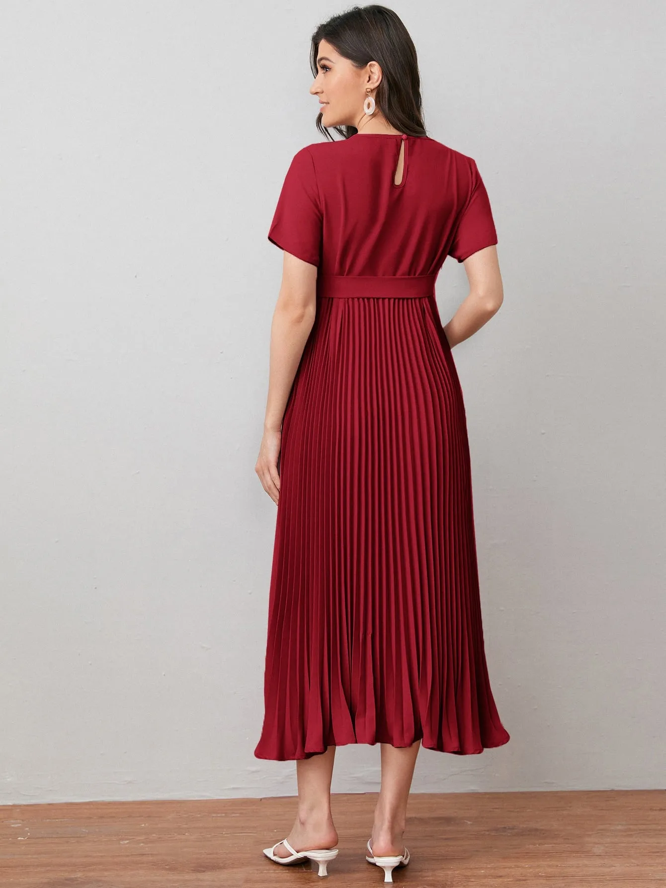 Self Belted Pleated Dress
