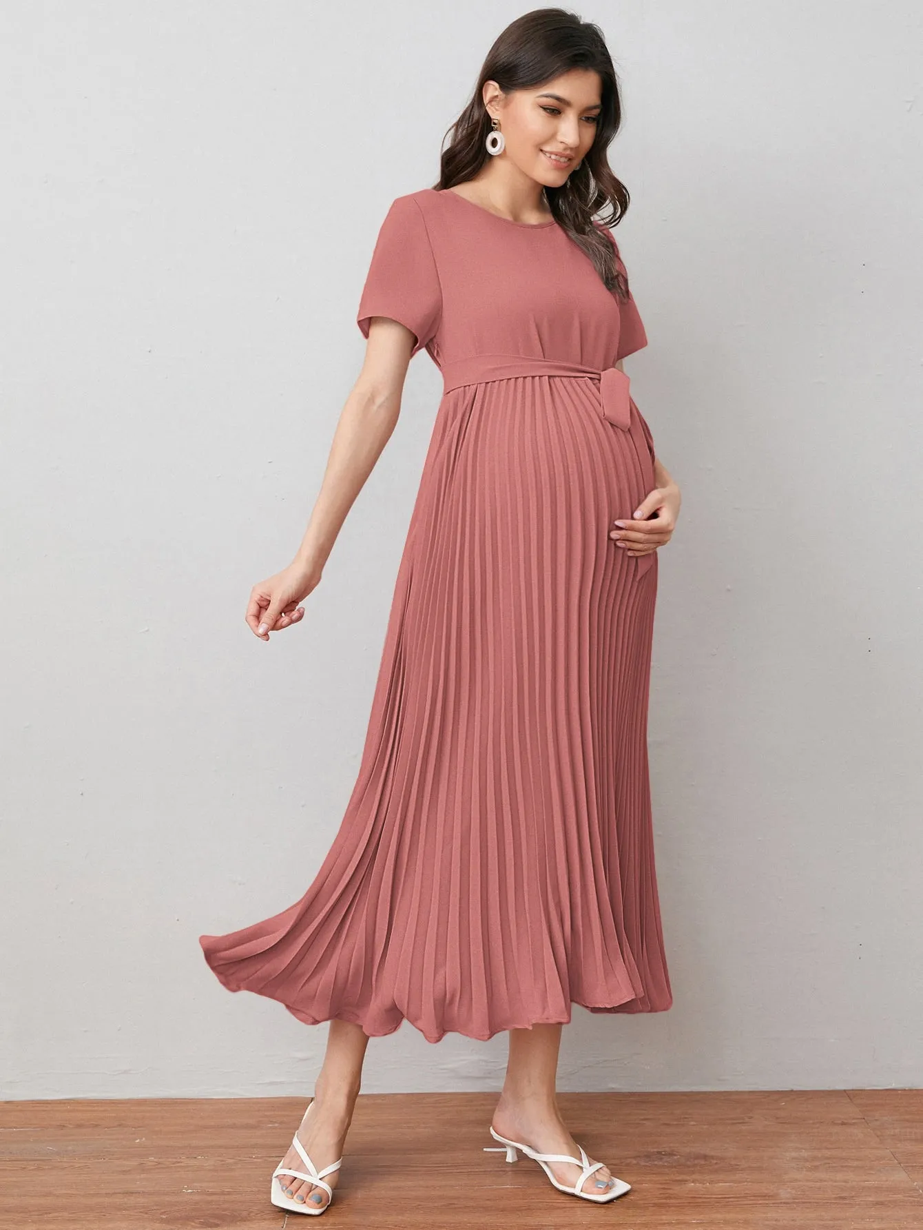 Self Belted Pleated Dress