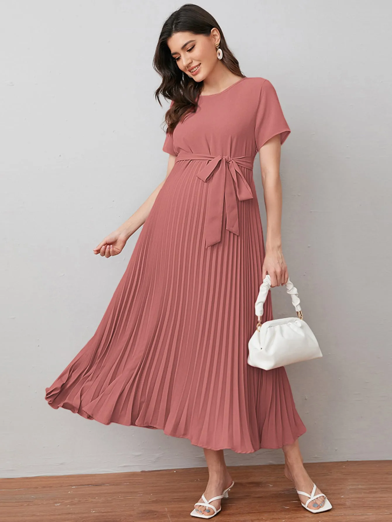 Self Belted Pleated Dress