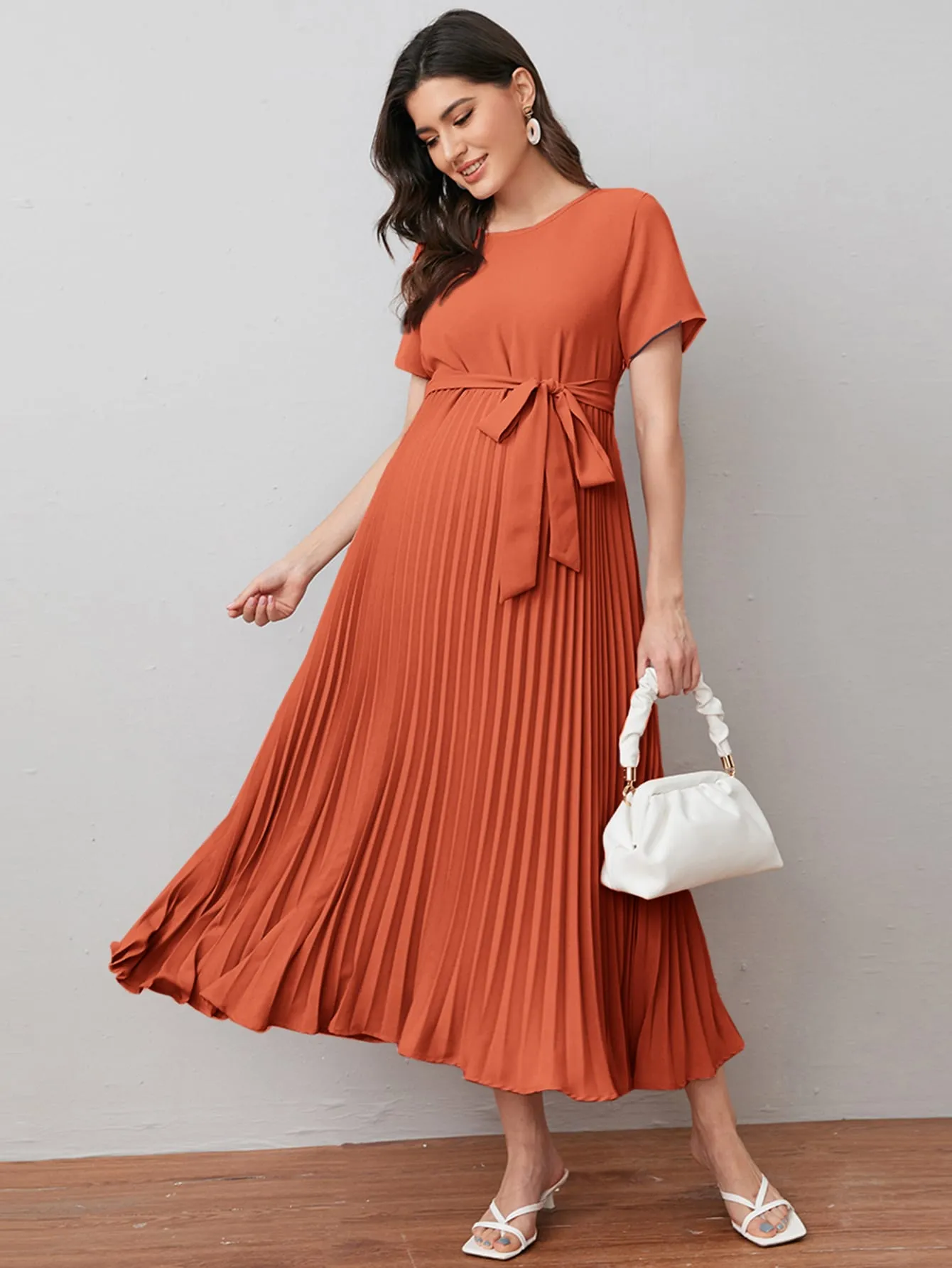Self Belted Pleated Dress