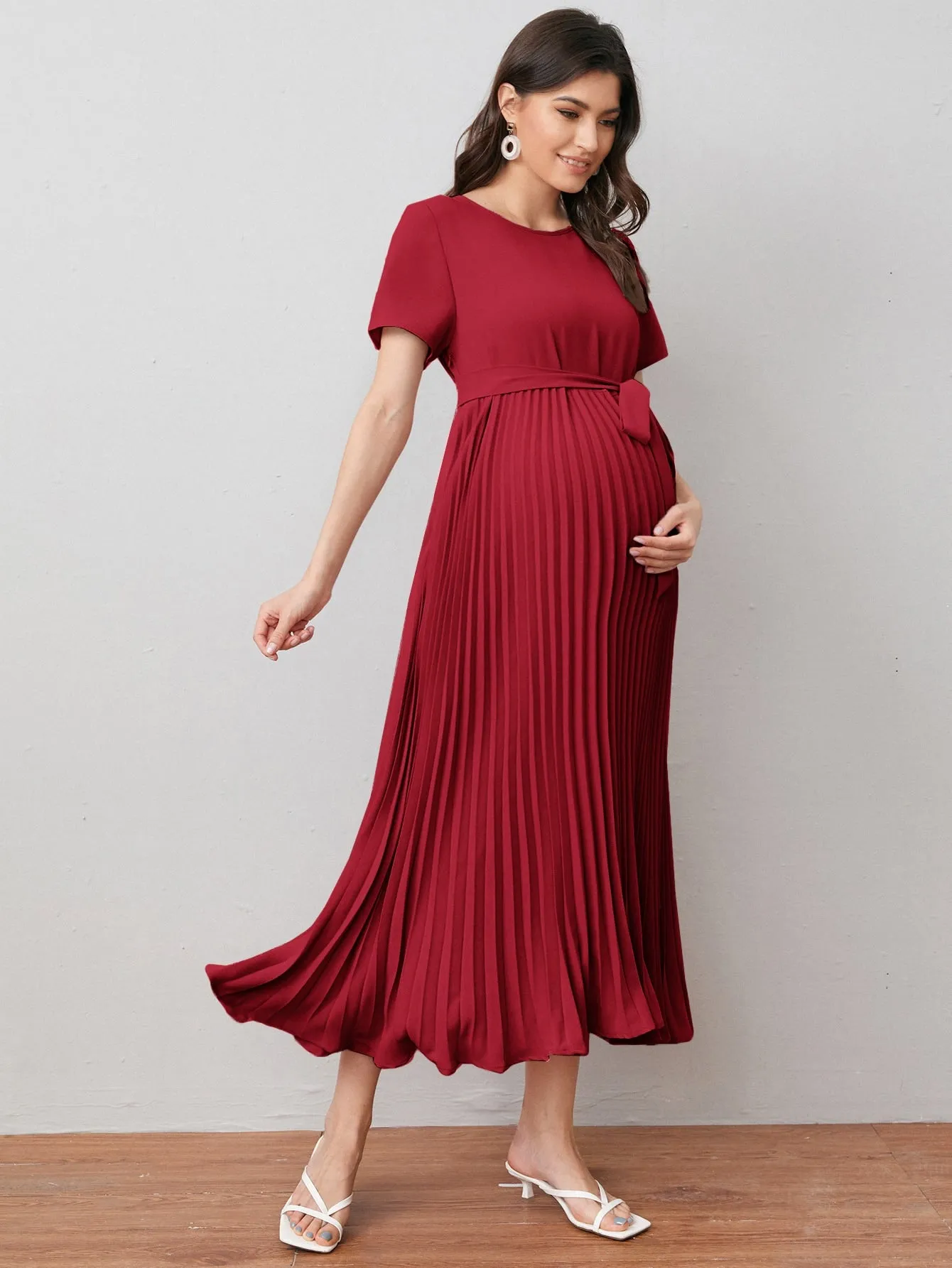 Self Belted Pleated Dress