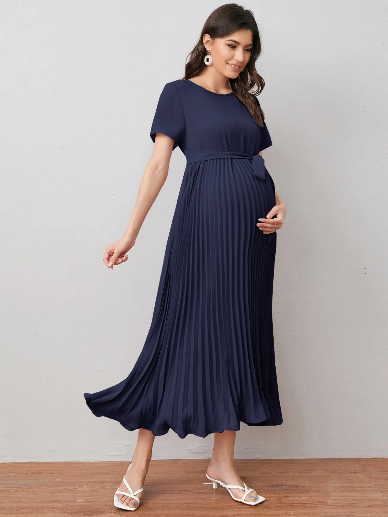 Self Belted Pleated Dress