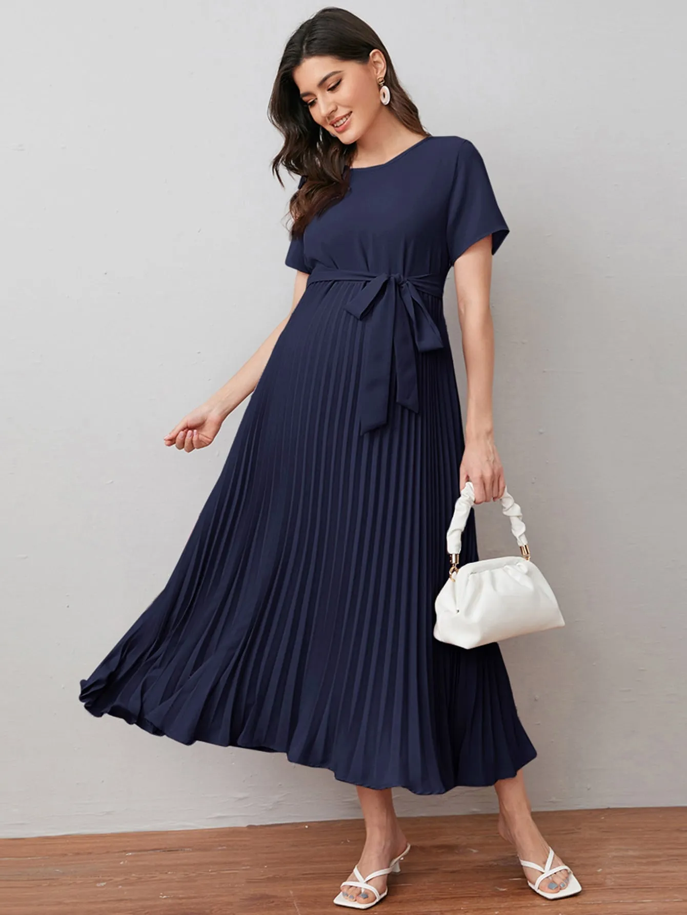 Self Belted Pleated Dress