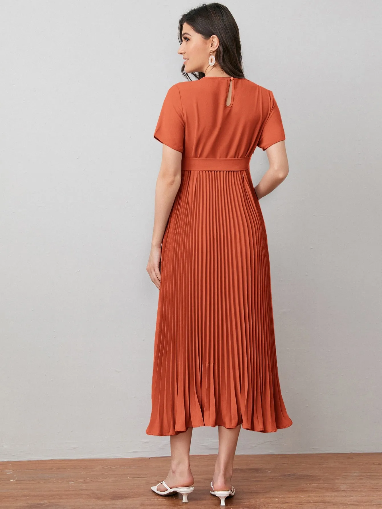 Self Belted Pleated Dress