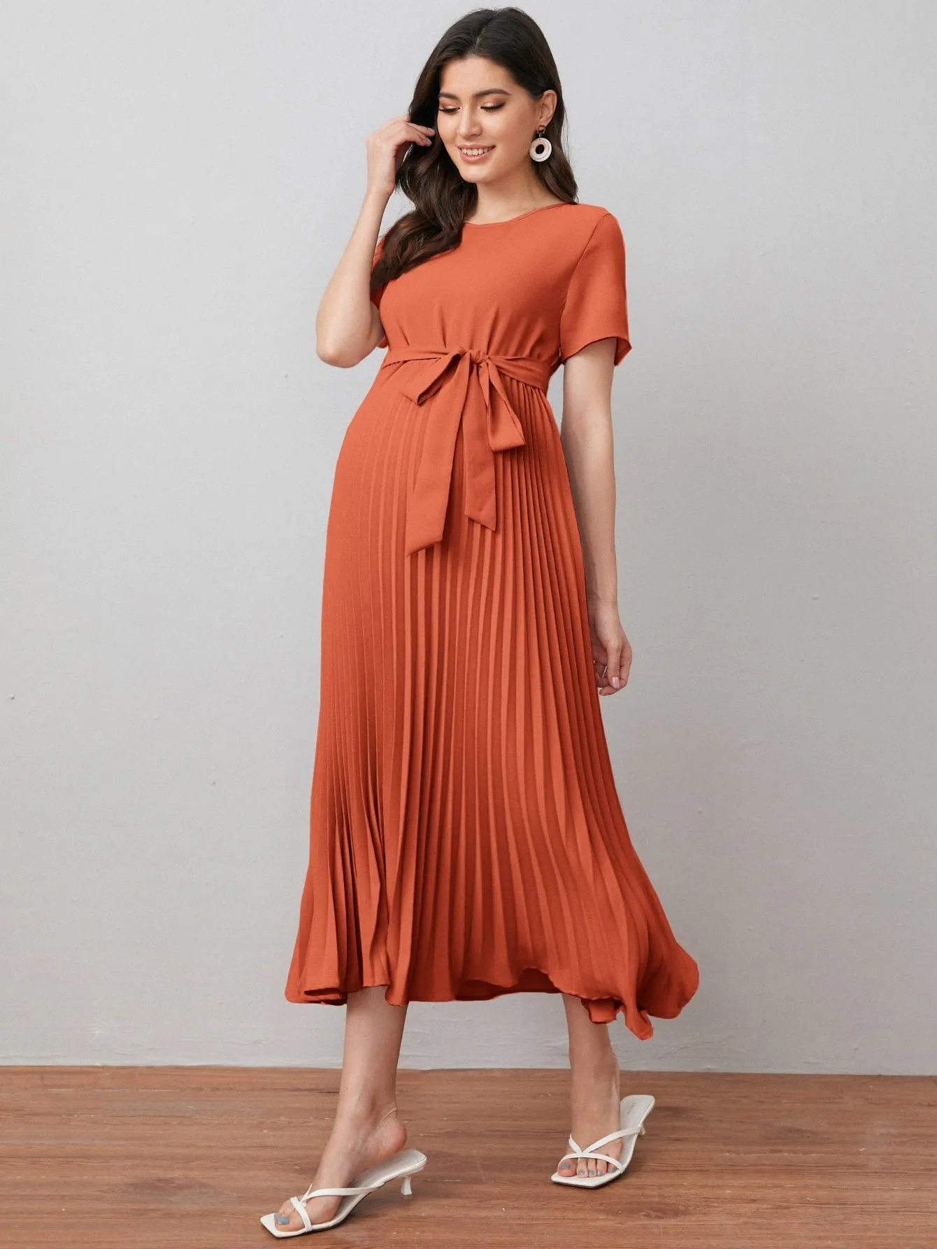 Self Belted Pleated Dress
