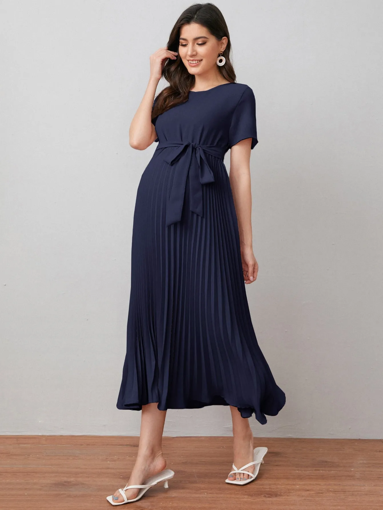 Self Belted Pleated Dress
