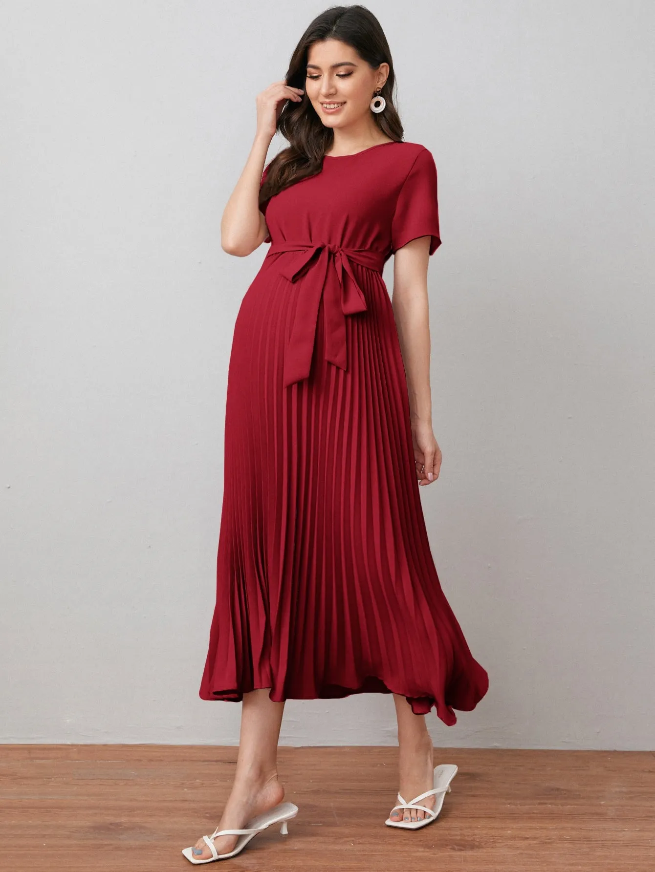 Self Belted Pleated Dress