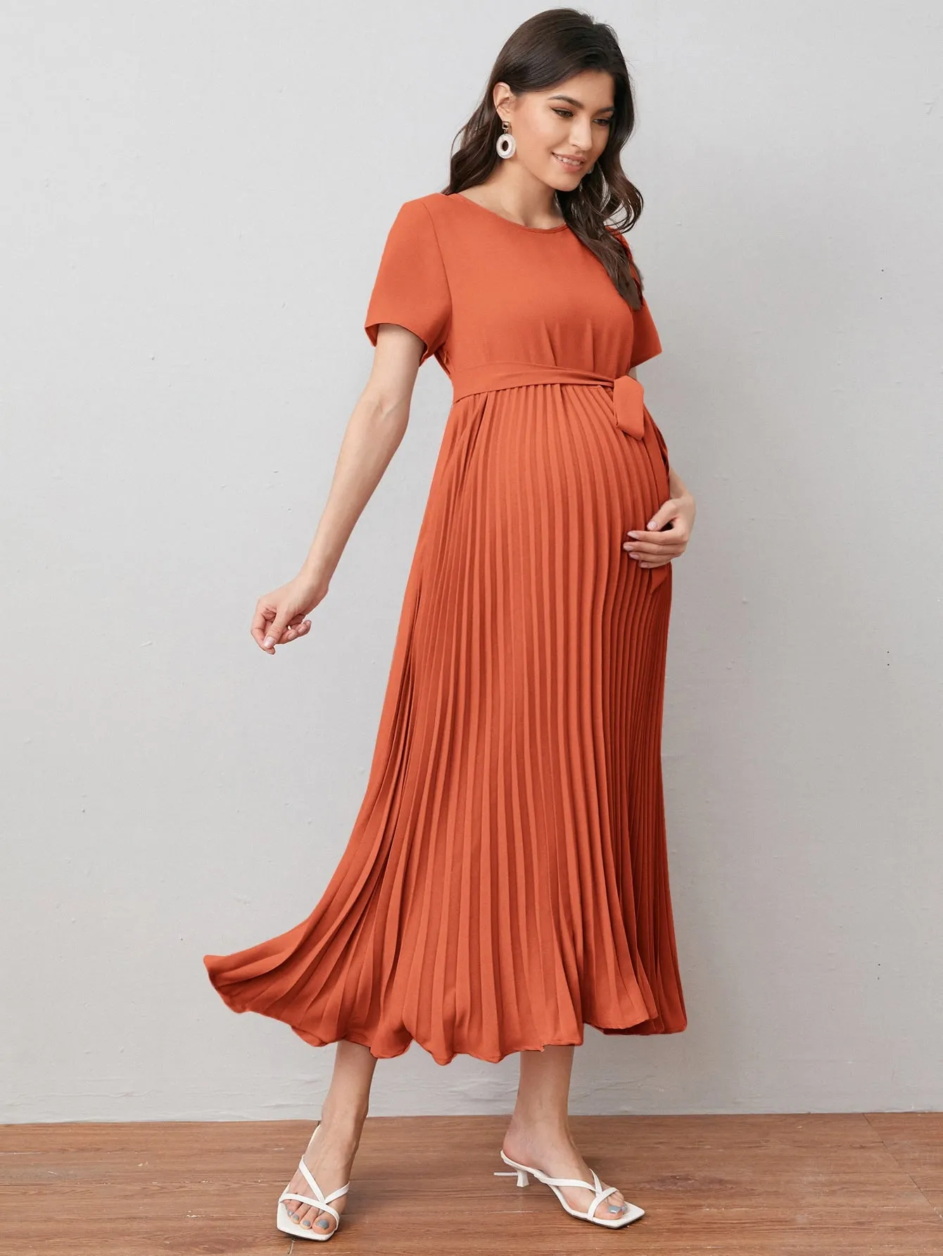 Self Belted Pleated Dress