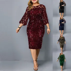 Sexy Sequined Midi Plus Size Formal Dress