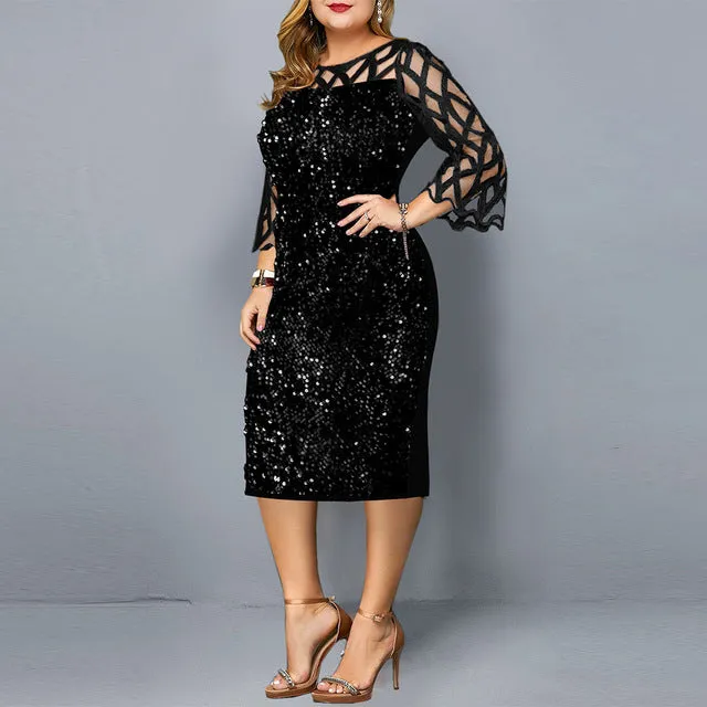 Sexy Sequined Midi Plus Size Formal Dress