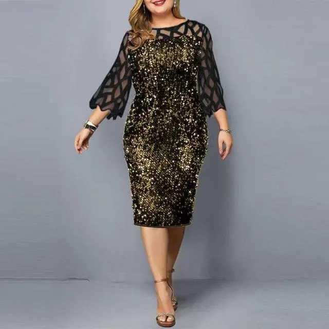 Sexy Sequined Midi Plus Size Formal Dress