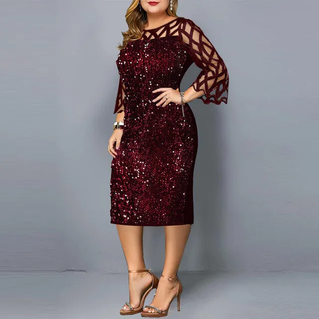 Sexy Sequined Midi Plus Size Formal Dress