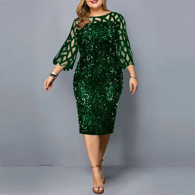 Sexy Sequined Midi Plus Size Formal Dress