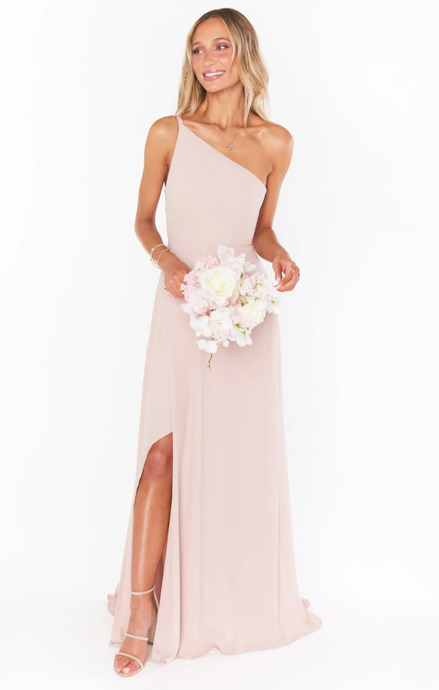 Shannon One Shoulder Dress ~ Dusty Blush Crisp