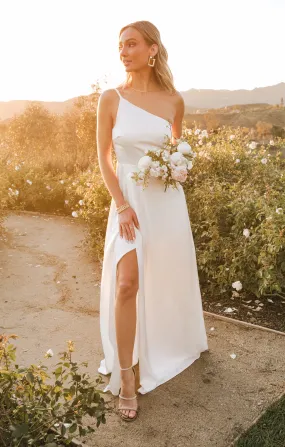 Shannon One Shoulder Dress ~ Ivory Luxe Satin