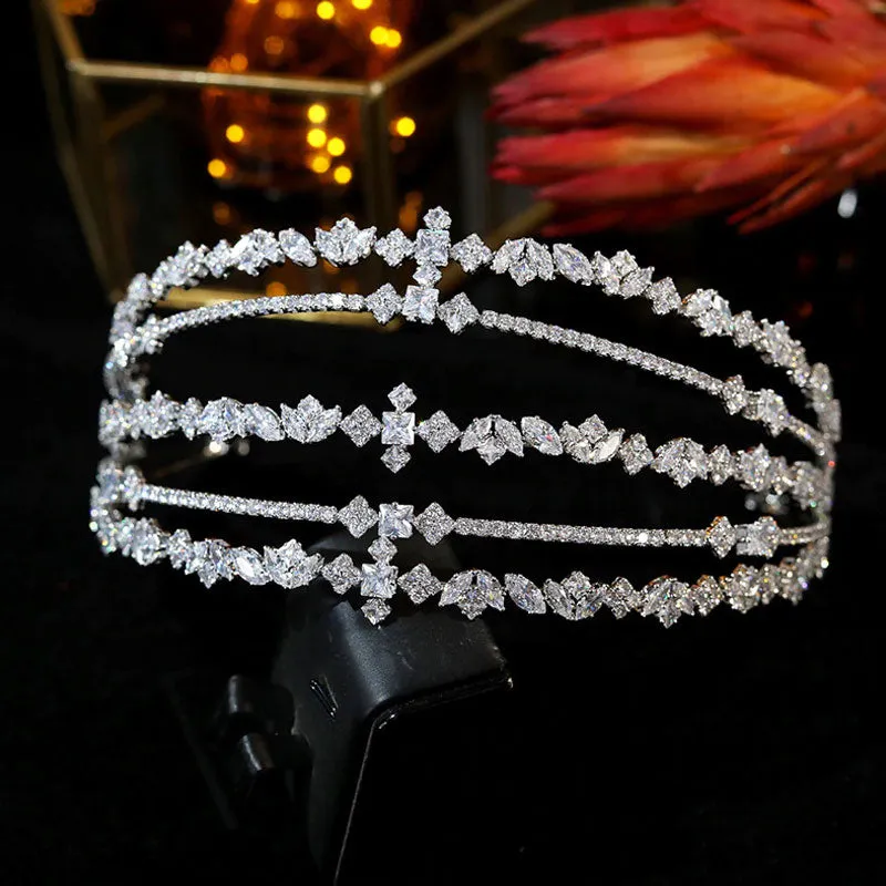 Shiny Crystal Embellished Multi Layered Bridal Headband - Silver