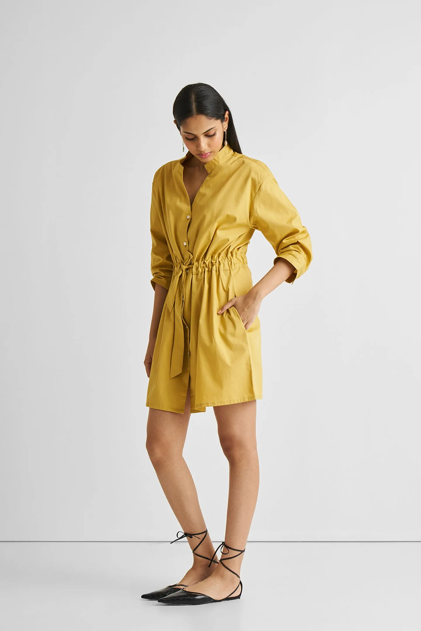 Short Tie Waist Dress in Tuscan Sun