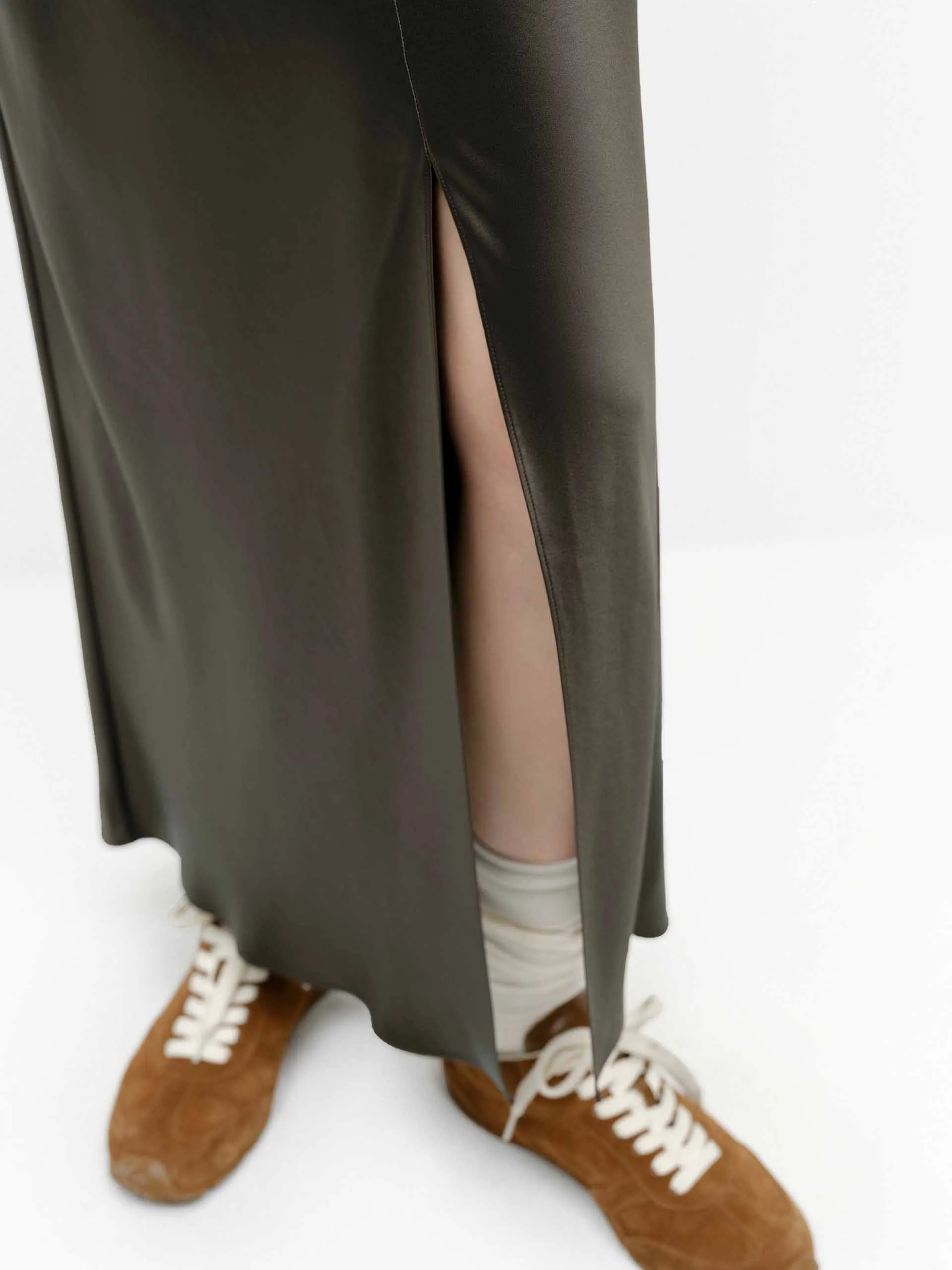 Side Slit Satin Skirt