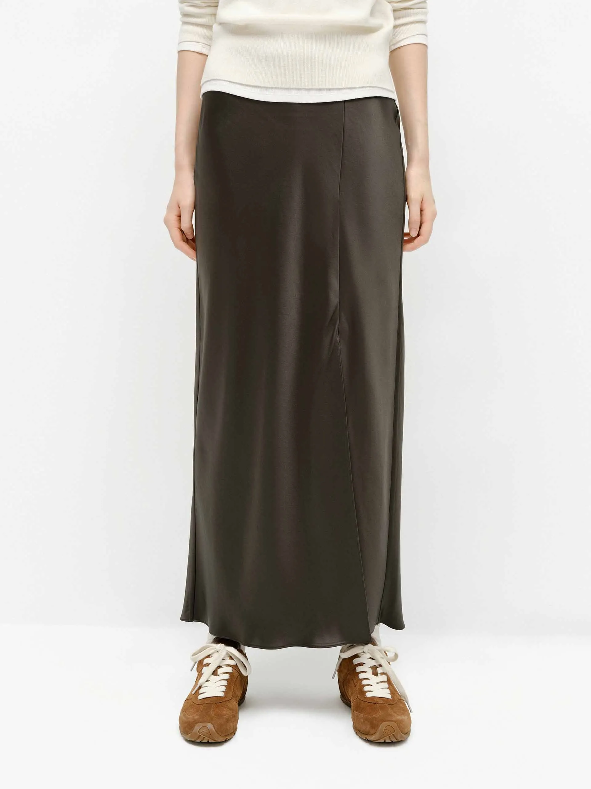 Side Slit Satin Skirt