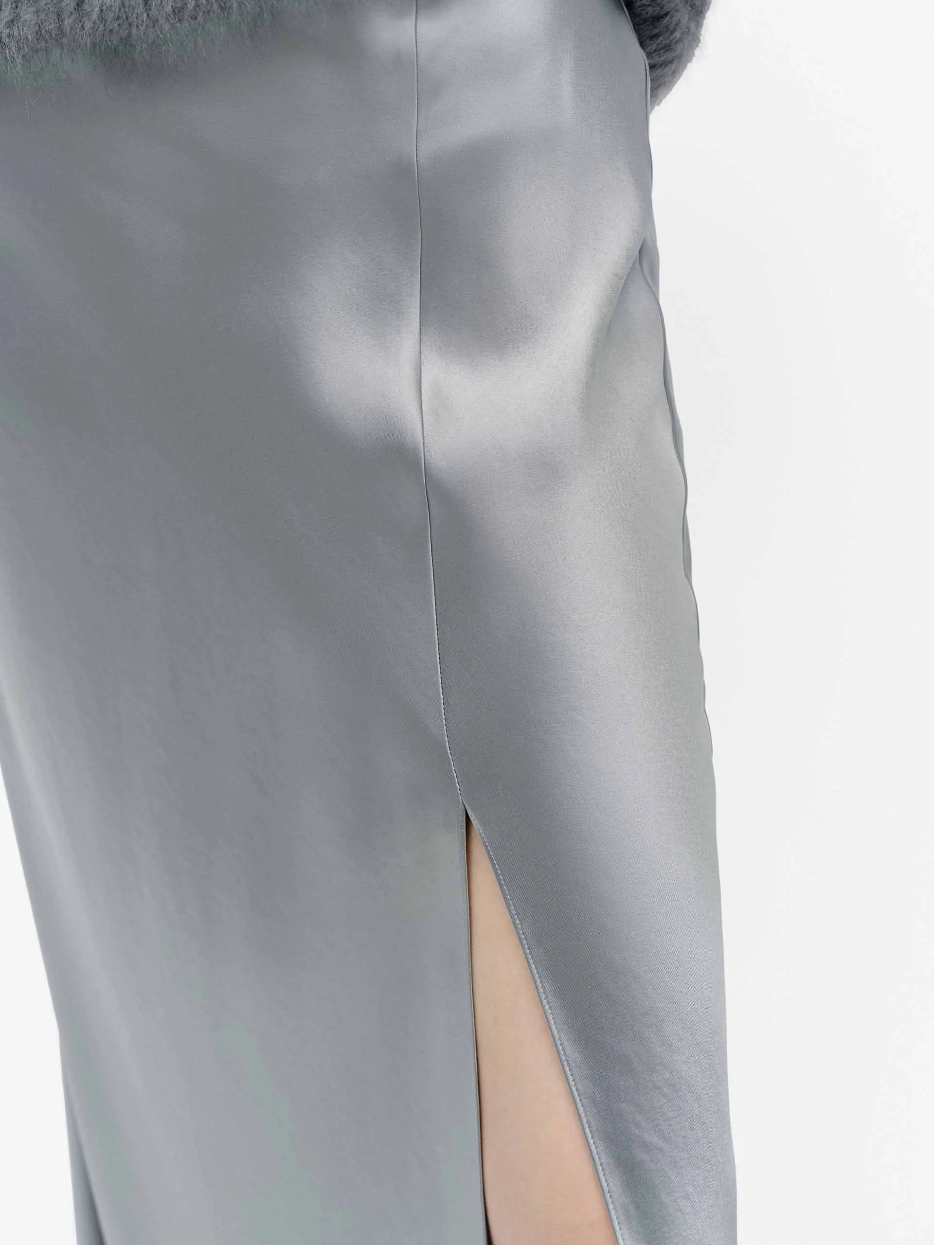 Side Slit Satin Skirt