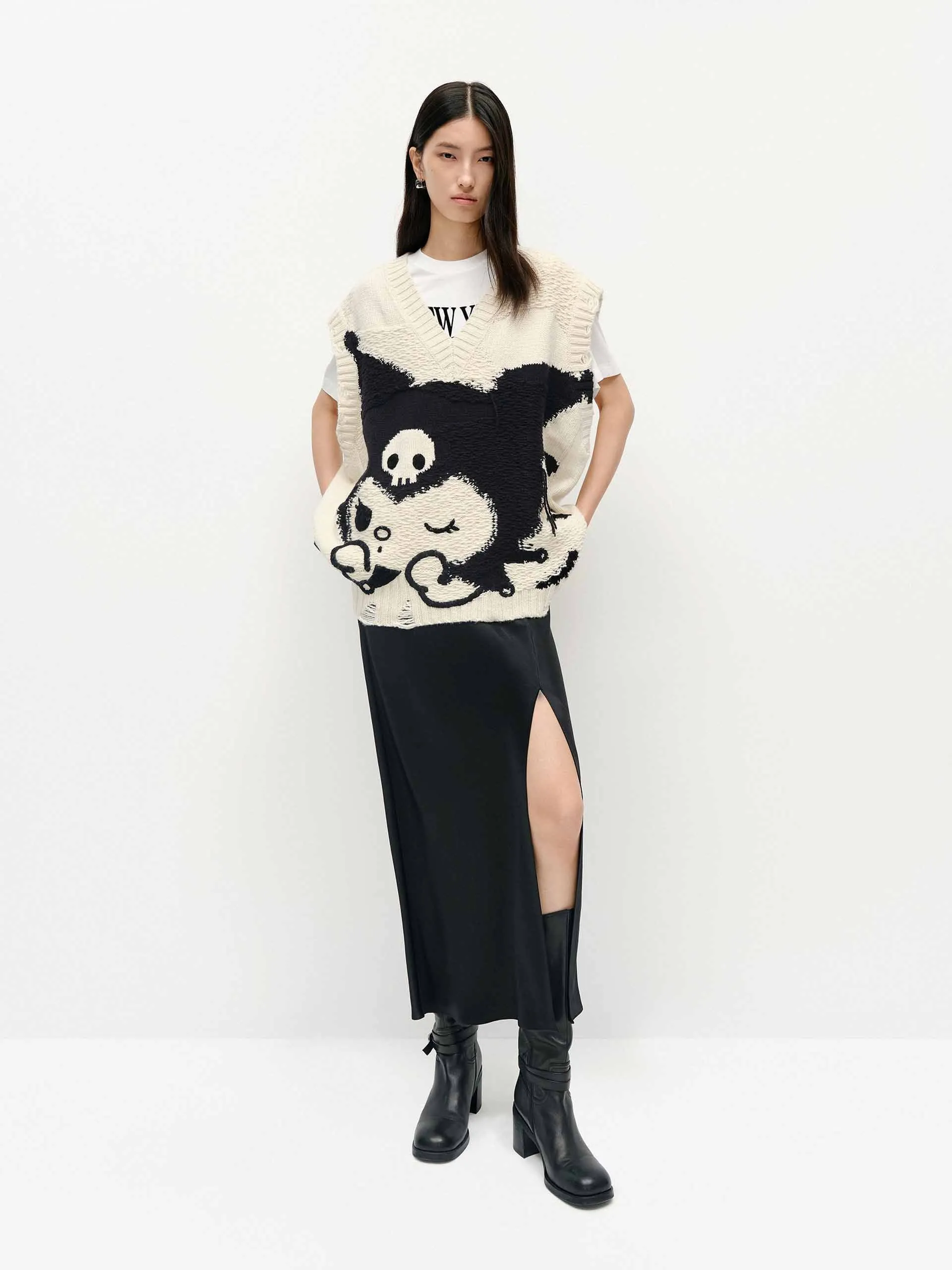Side Slit Satin Skirt