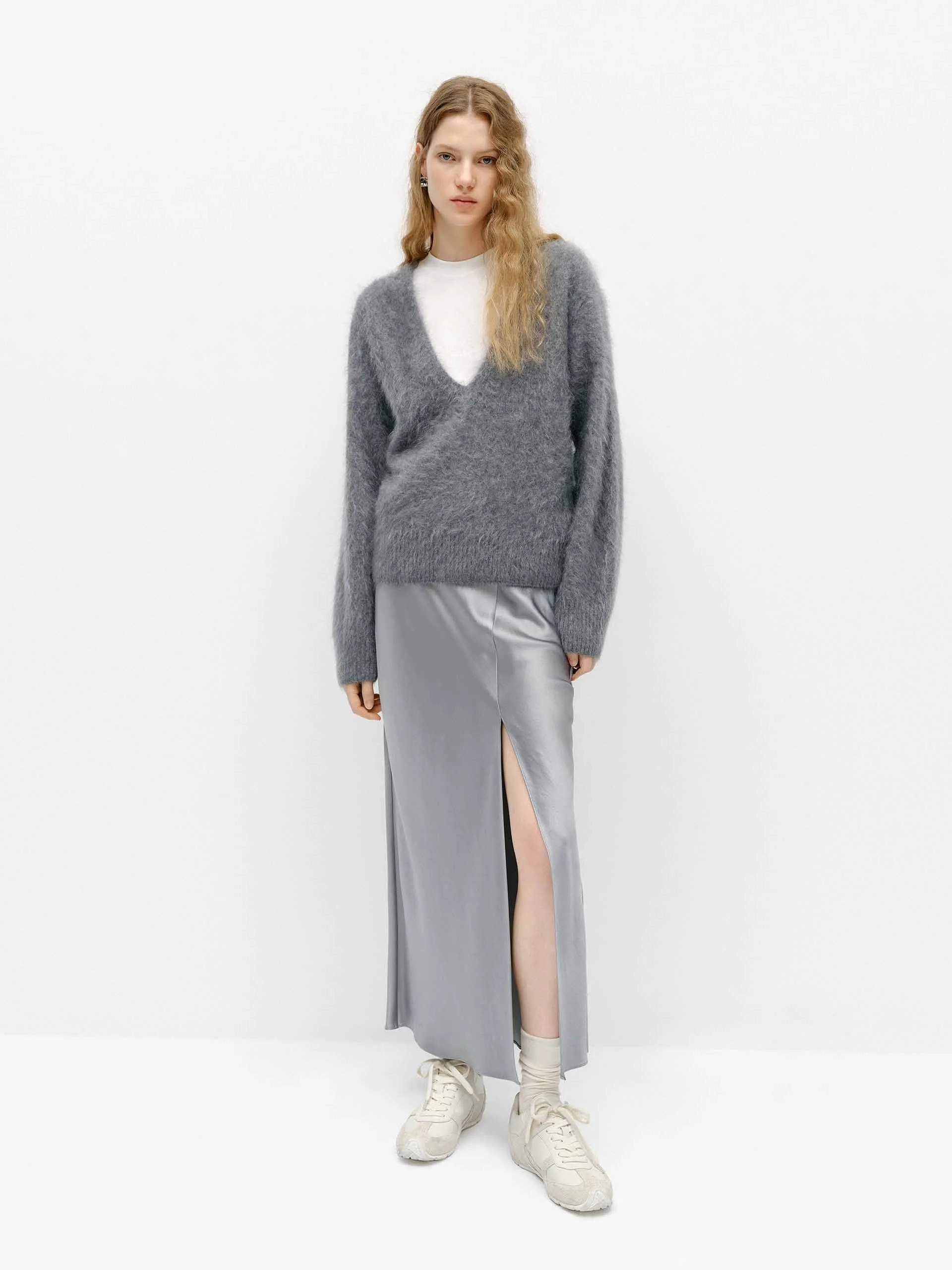 Side Slit Satin Skirt