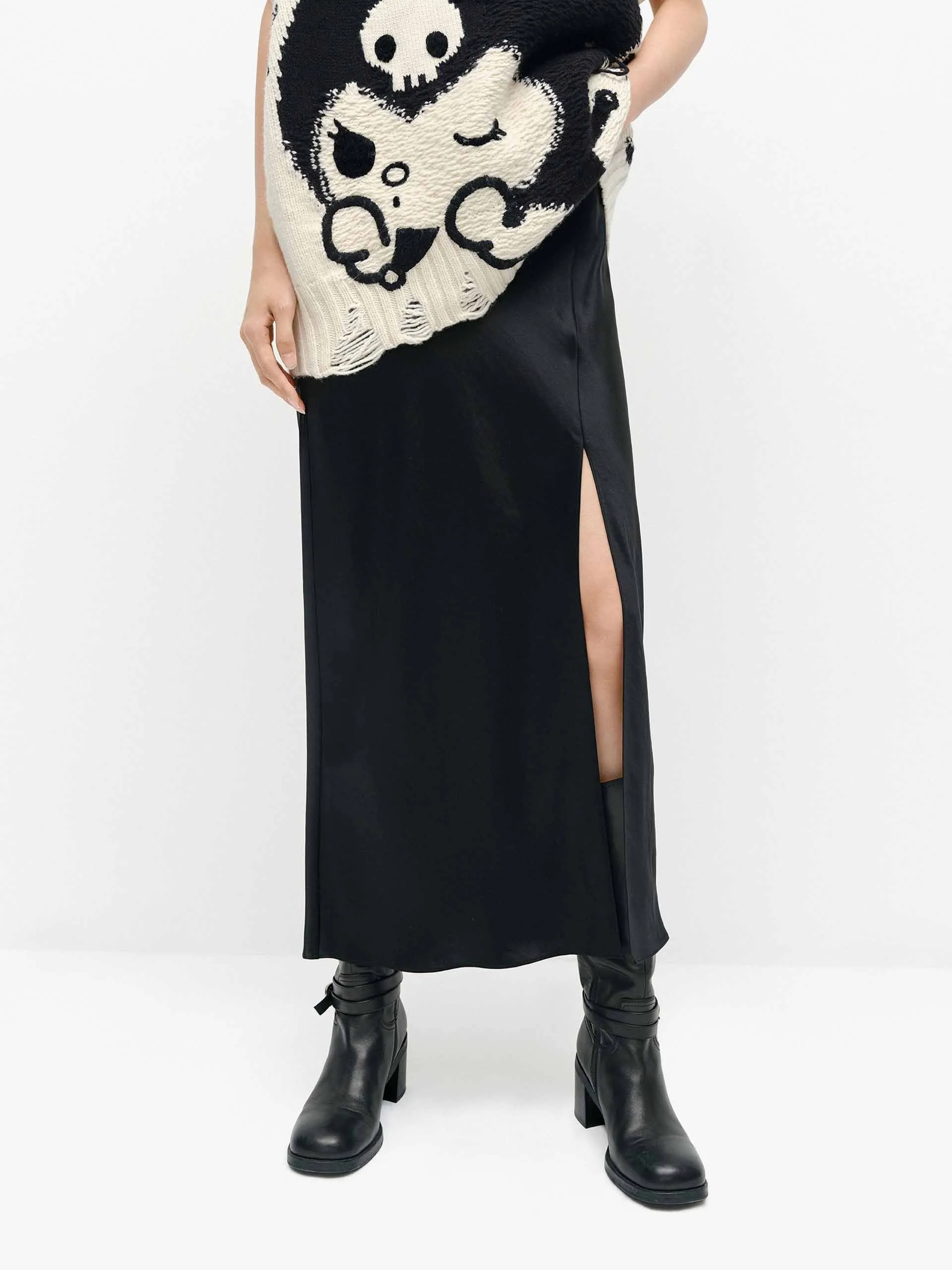 Side Slit Satin Skirt