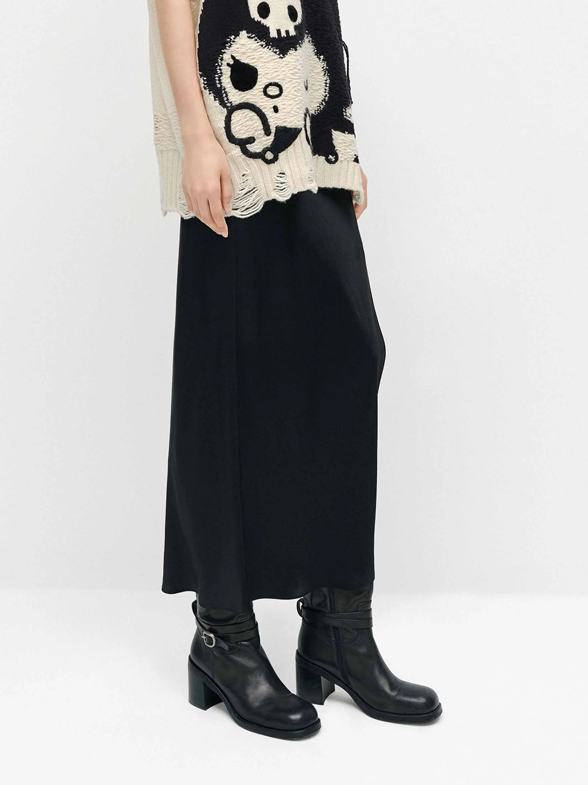 Side Slit Satin Skirt
