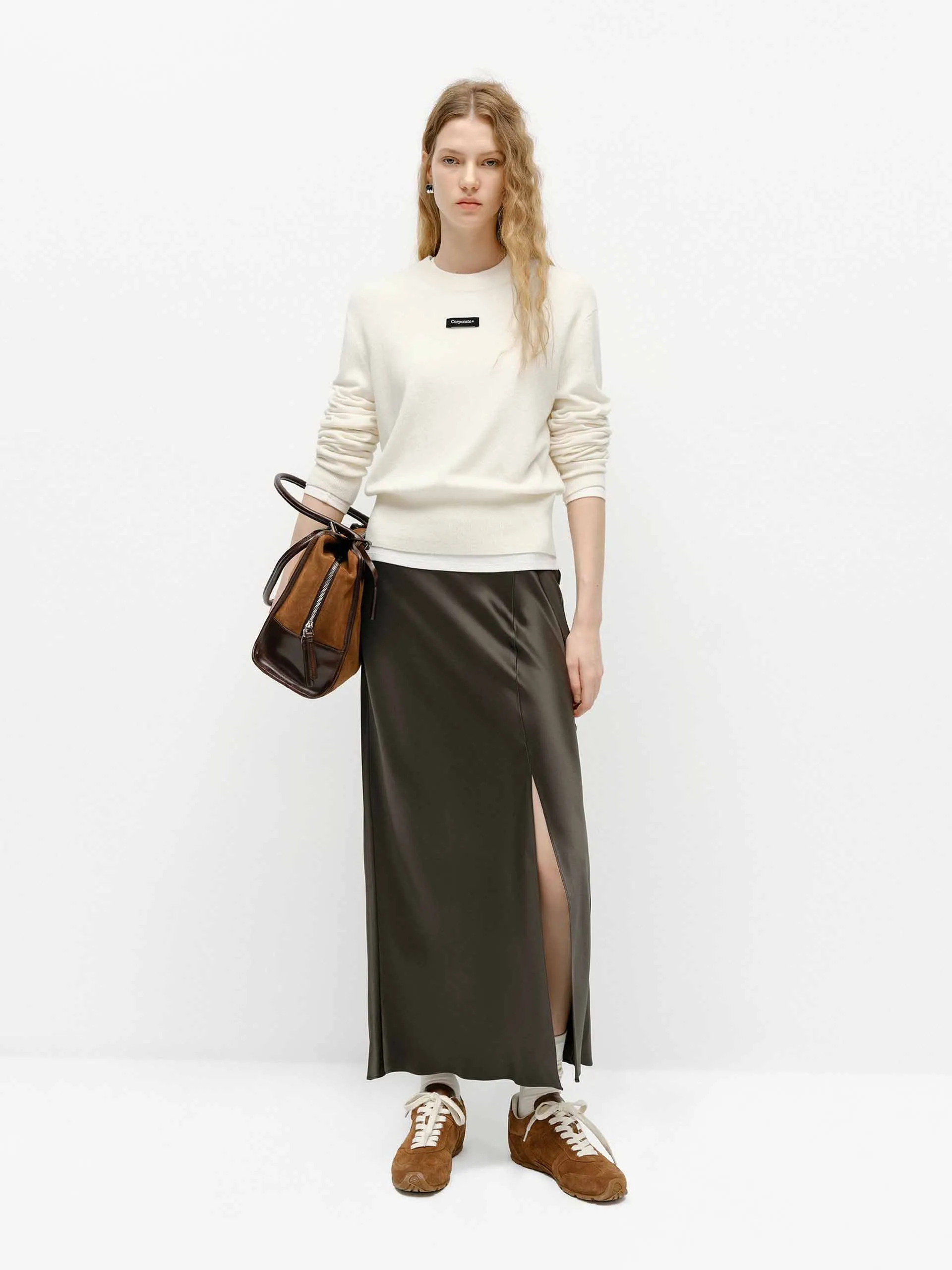 Side Slit Satin Skirt