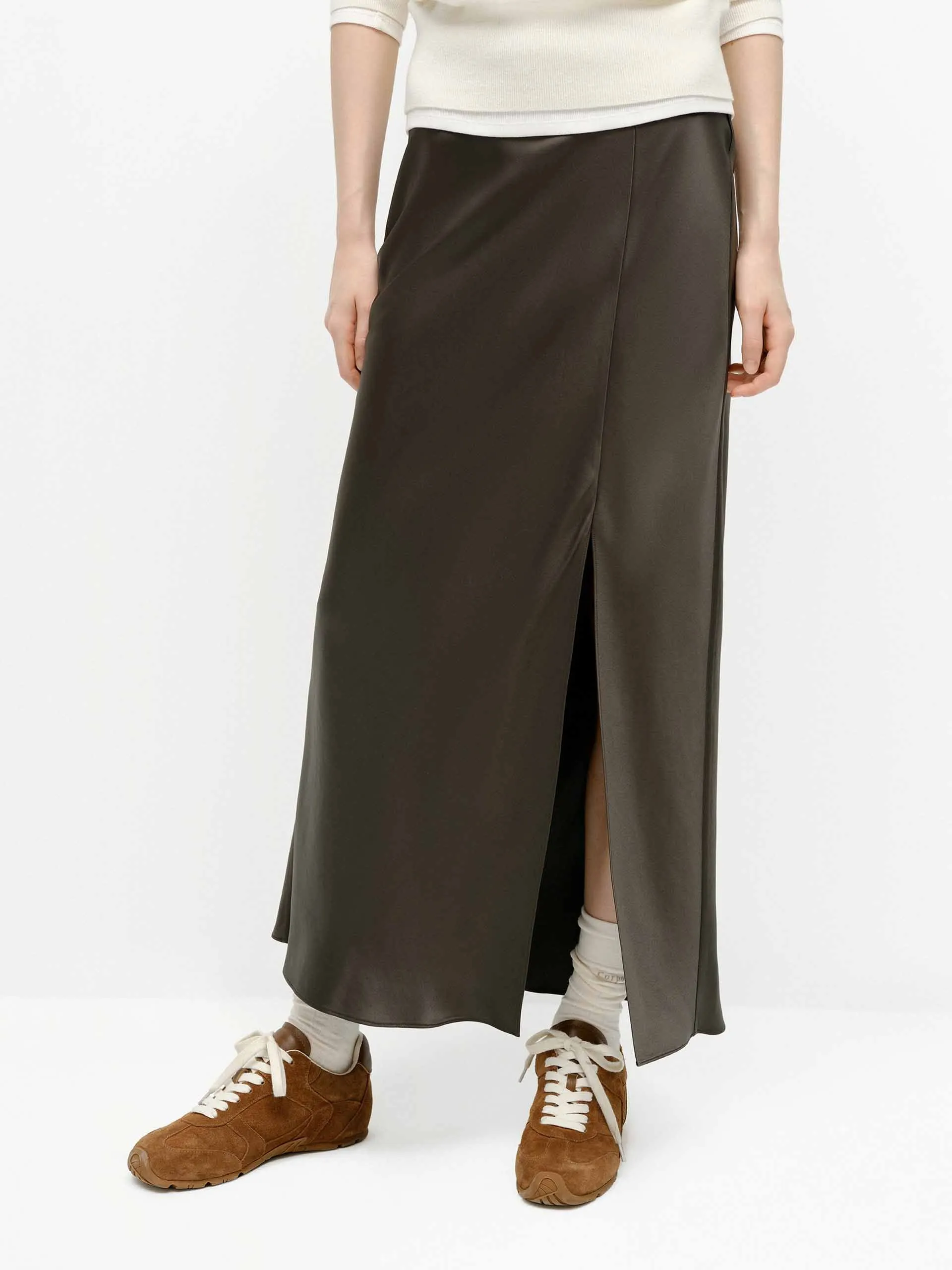 Side Slit Satin Skirt