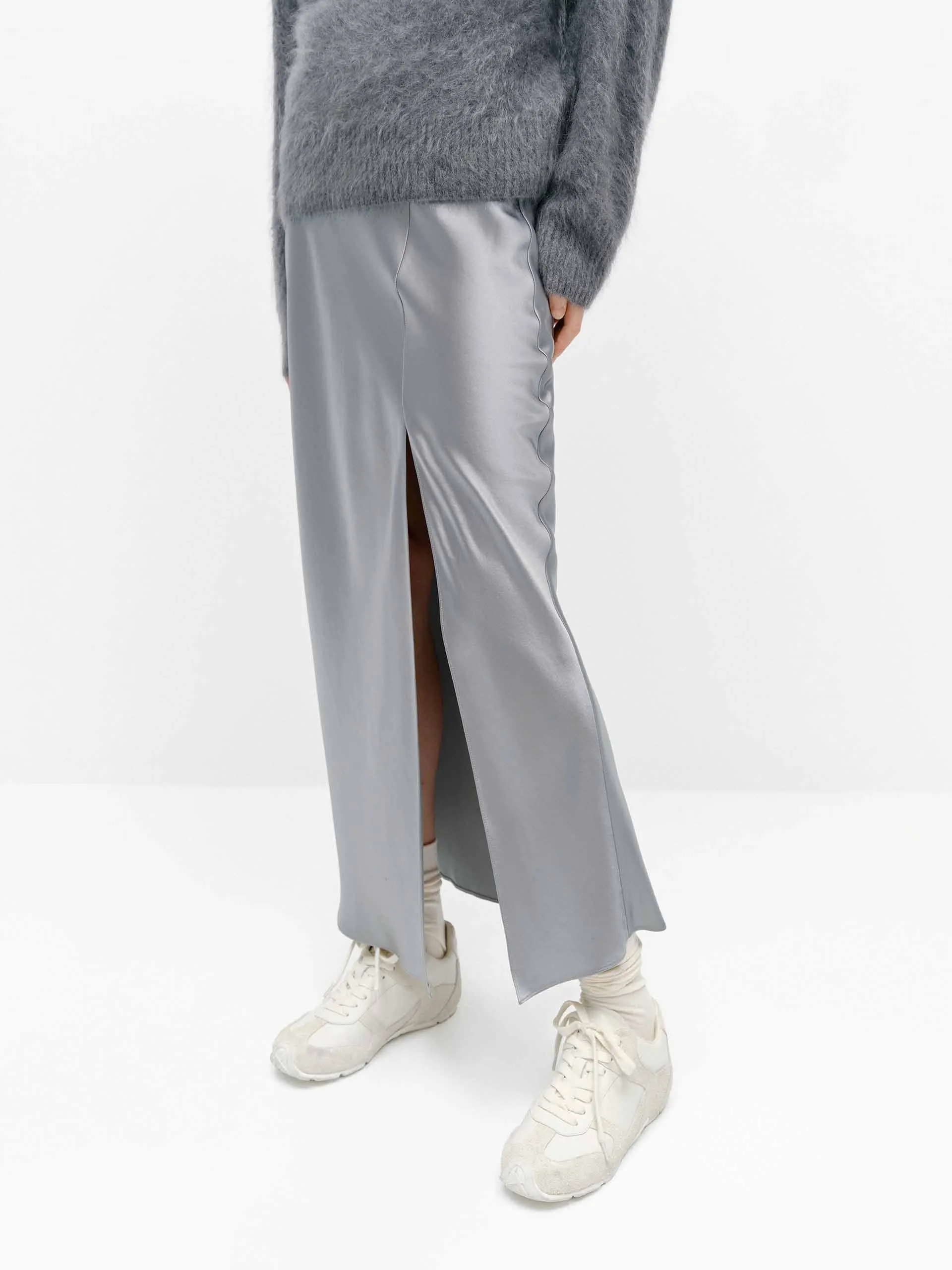 Side Slit Satin Skirt
