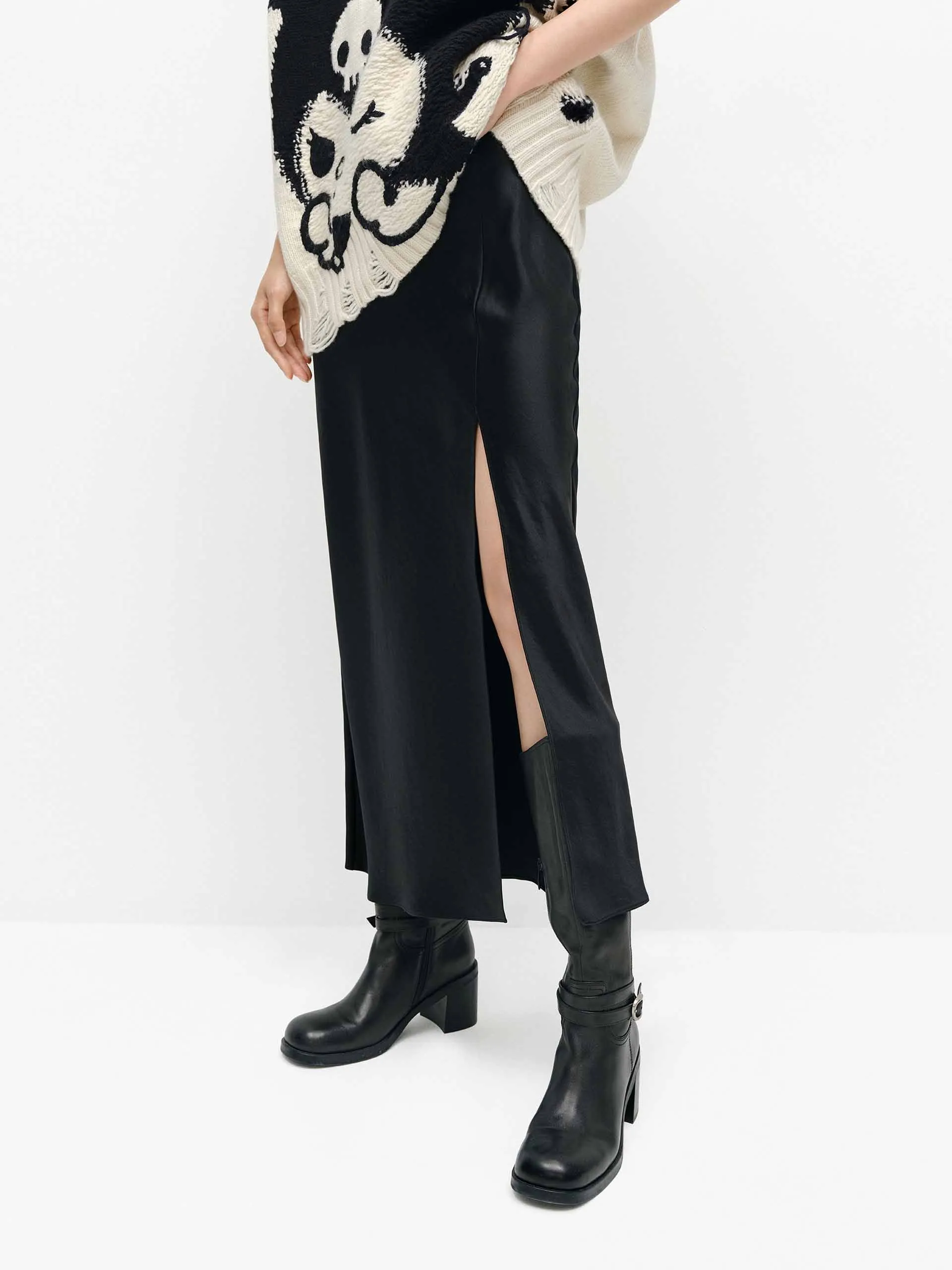 Side Slit Satin Skirt