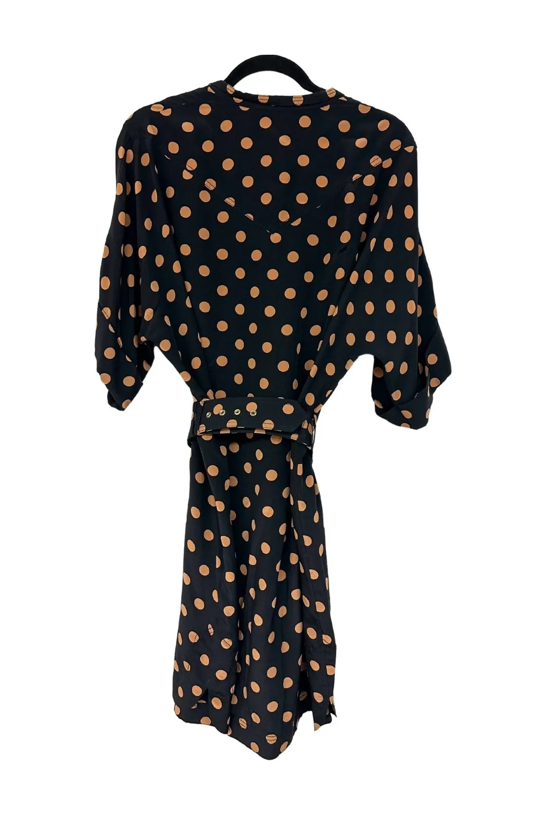 Silk Utility Dress in Black and Tan Dot