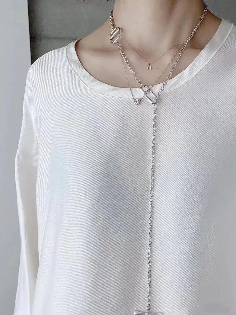 Simple Geometric Long Chain Necklace