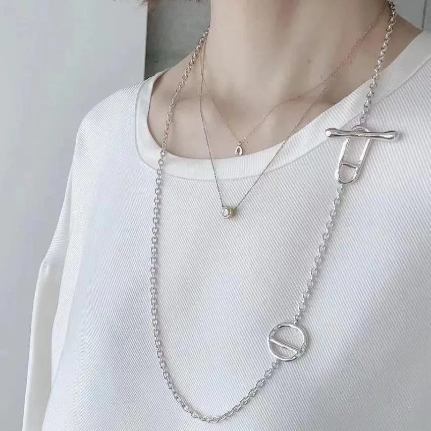 Simple Geometric Long Chain Necklace