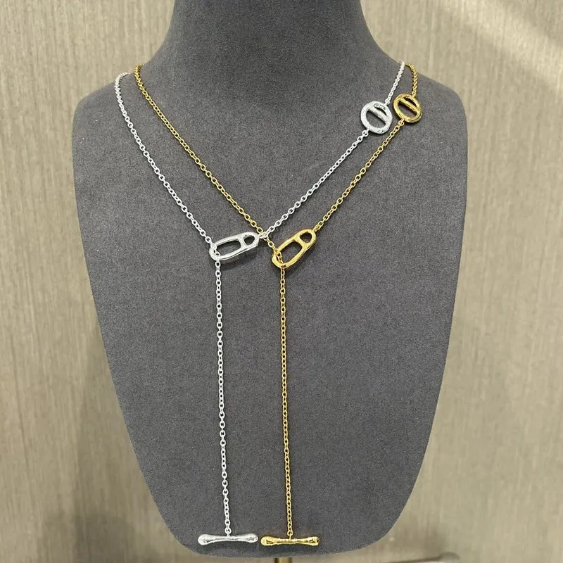 Simple Geometric Long Chain Necklace