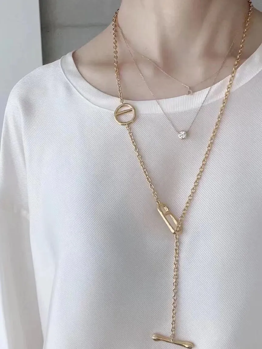 Simple Geometric Long Chain Necklace