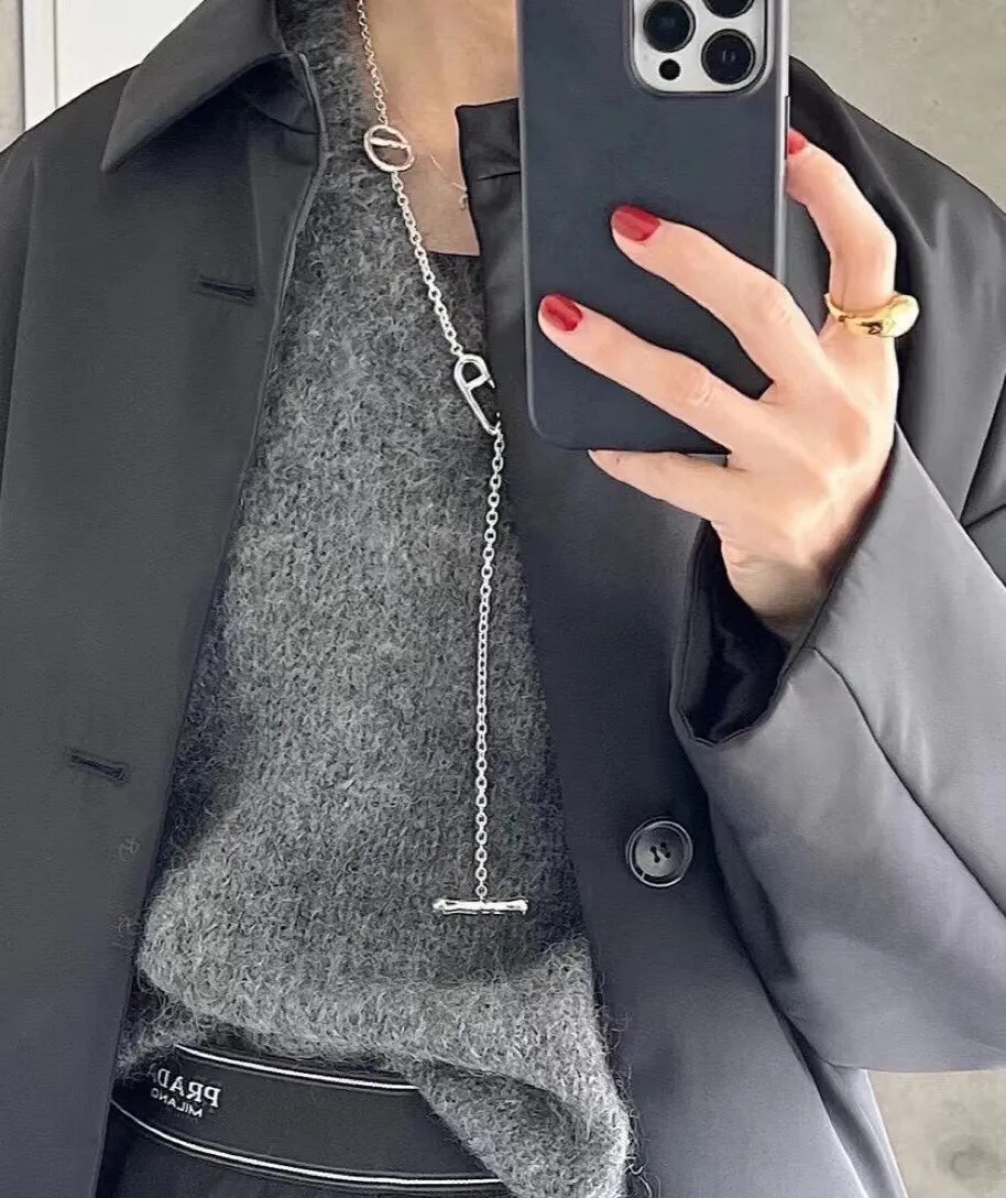 Simple Geometric Long Chain Necklace
